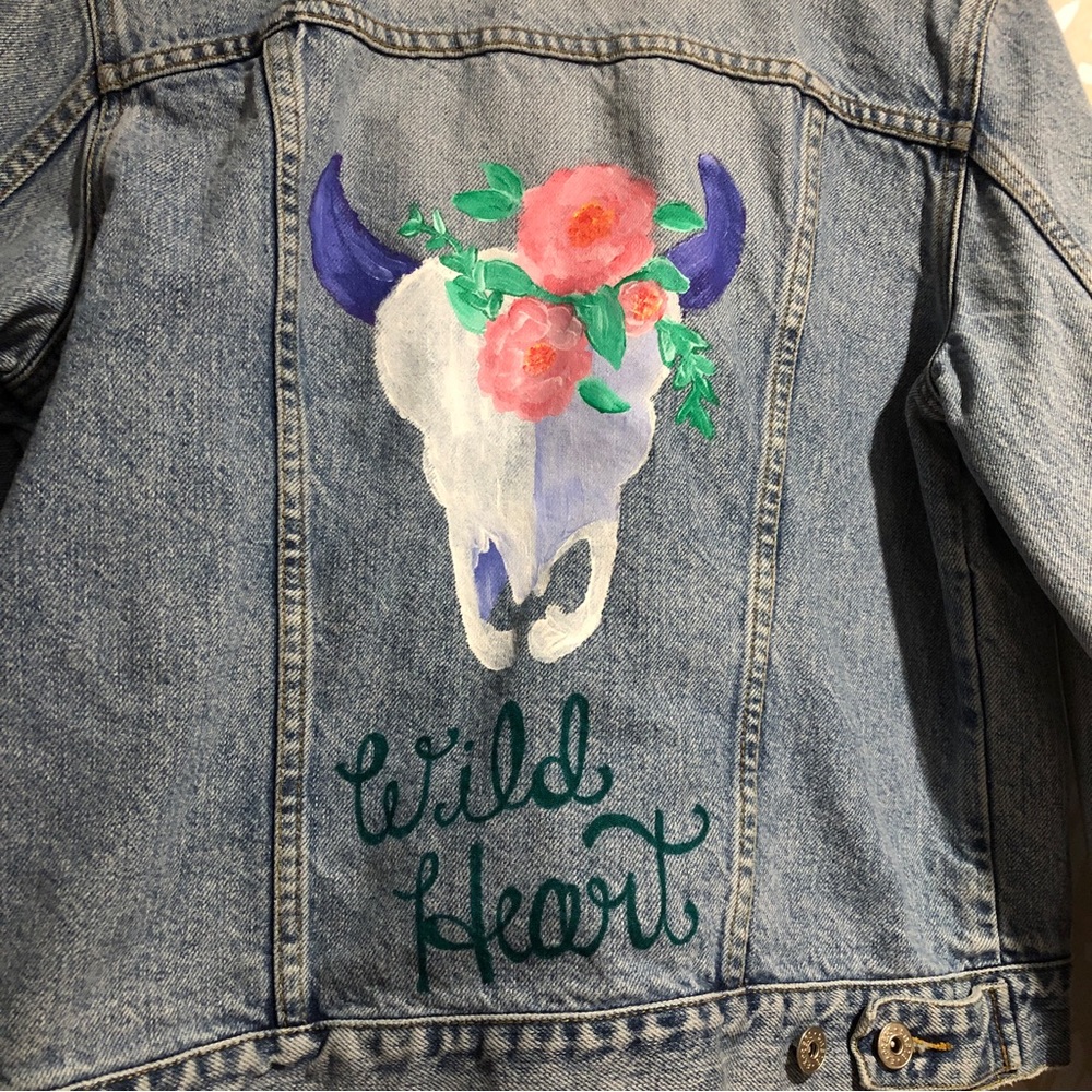 Large Hand-Painted Express Denim Jacket, Western … - image 2